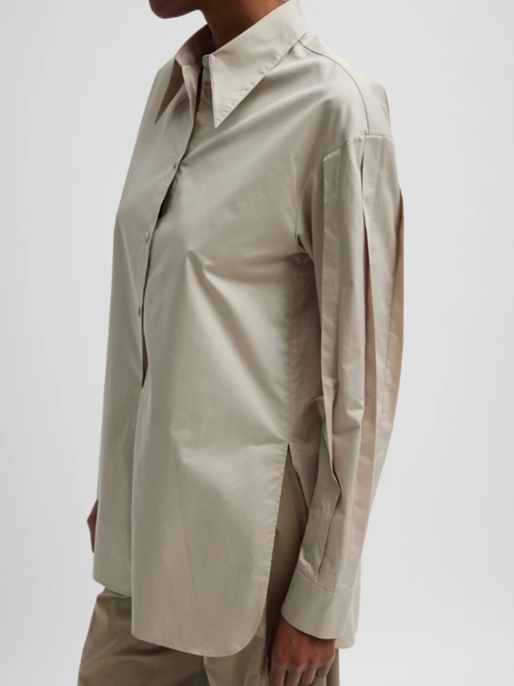NWT Tibi Eco Poplin Shirt With Tucked Sleeve Light Stone Size Small